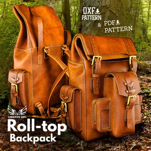 PDF & DXF Leather Roll-top Backpack Pattern - Leather Backpack Template - Leather Bag pattern - Leather Pattern - Pattern pdf