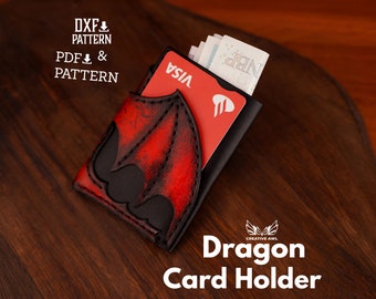 Porte-cartes Dragon en cuir PDF et DXF - Portefeuille Dragon