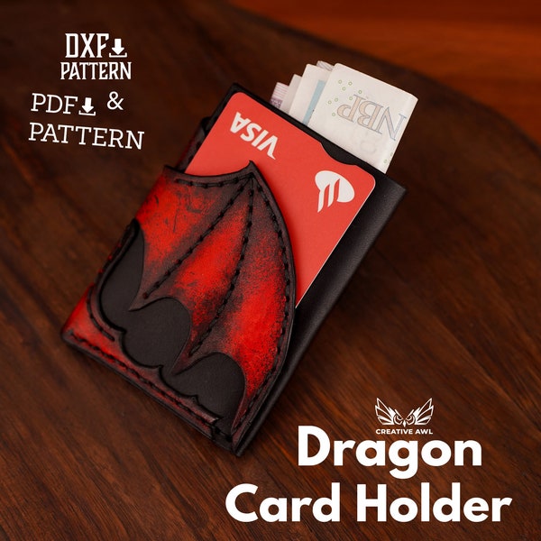 Porte-cartes Dragon en cuir PDF et DXF - Portefeuille Dragon