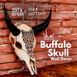 PDF & DXF Leather Buffalo Skull Pattern - Leather Bison Head Pattern - Leather Skull Template - PDF Pattern