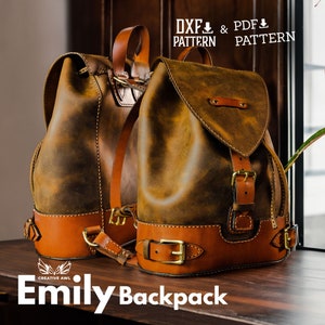 PDF & DXF Leather Emily Backpack Pattern - Leather Backpack Template - Leather Bag pattern - Leather Pattern - Pattern pdf