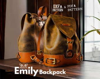 PDF & DXF Patrón de mochila Emily de cuero - Plantilla de mochila de cuero - Patrón de bolso de cuero - Patrón de cuero - Patrón pdf