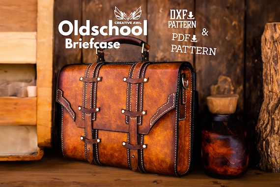 PDF & DXF Oldschool Briefcase Pattern - Leather shoulder Bag pattern - Leather Pdf Template - Leather Pattern - Messenger Bag