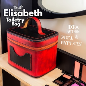 PDF & DXF Elisabeth Leather Cosmetic Bag pattern - Leather Toiletry Bag Pattern - Lunch Bag - Leather Template - Leather PDF Pattern