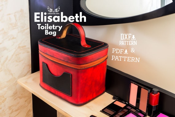 PDF & DXF Elisabeth Leather Cosmetic Bag pattern - Leather Toiletry Bag Pattern - Lunch Bag - Leather Template - Leather PDF Pattern