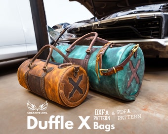 PDF & DXF Leather Duffle Bag pattern Set - Leather Bag Pattern - Leather Template - Leather PDF Pattern - Weekender Bag Pattern