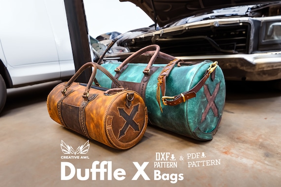 PDF & DXF Leather Duffle Bag pattern Set - Leather Bag Pattern - Leather Template - Leather PDF Pattern - Weekender Bag Pattern