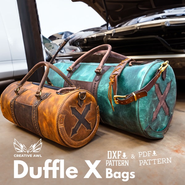 PDF & DXF Leather Duffle Bag pattern Set - Leather Bag Pattern - Leather Template - Leather PDF Pattern - Weekender Bag Pattern