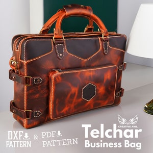 PDF & DXF Telchar Business Bag Pattern - Laptop Bag pattern - Leather Pattern - Leather Pdf Template -  Laptop Briefcase Bag pattern