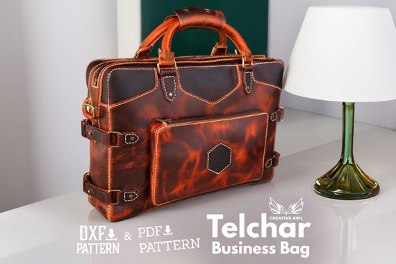 PDF & DXF Telchar Business Bag Pattern - Laptop Bag pattern - Leather Pattern - Leather Pdf Template -  Laptop Briefcase Bag pattern