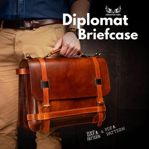 Patrón de maletín de cuero Diplomat en PDF y DXF - Patrón de maletín de cuero para computadora portátil - Plantilla de cuero - Patrón de bolso de cuero