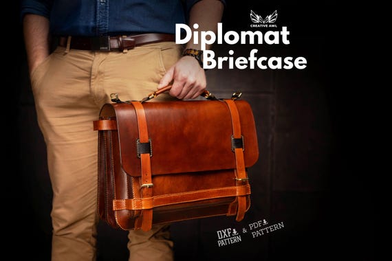 PDF & DXF Diplomat Briedcase Leather Pattern - Leather Briefcase Laptop Bag pattern -  LeatherTemplate - Leather Bag Pattern