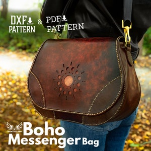 PDF & DXF Boho Messenger Bag Pattern - Leather Pattern - Leather bag pattern - Leather Template - PDF Pattern