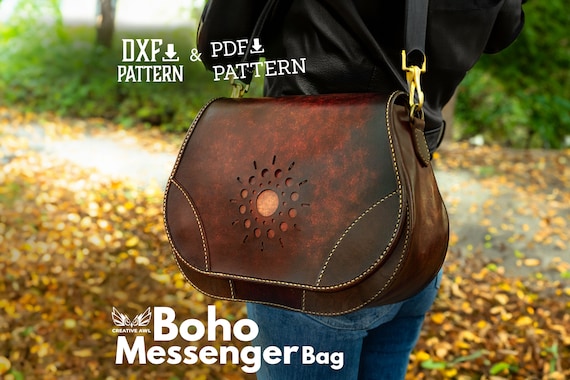 PDF & DXF Boho Messenger Bag Pattern - Leather Pattern - Leather bag pattern - Leather Template - PDF Pattern
