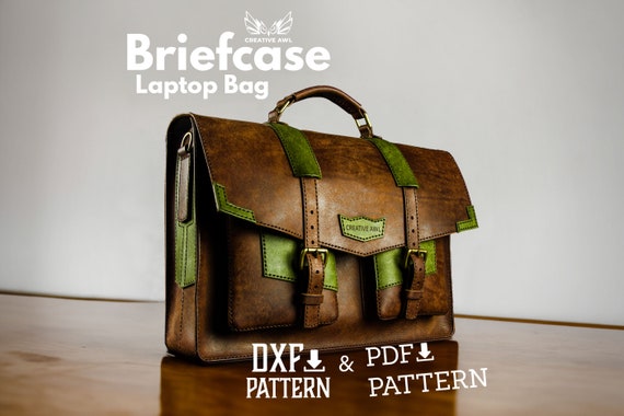 PDF & DXF Leather Pattern - Leather Briefcase Laptop Bag pattern -  LeatherTemplate - Leather Bag Pattern - Leather PDF Patterns -