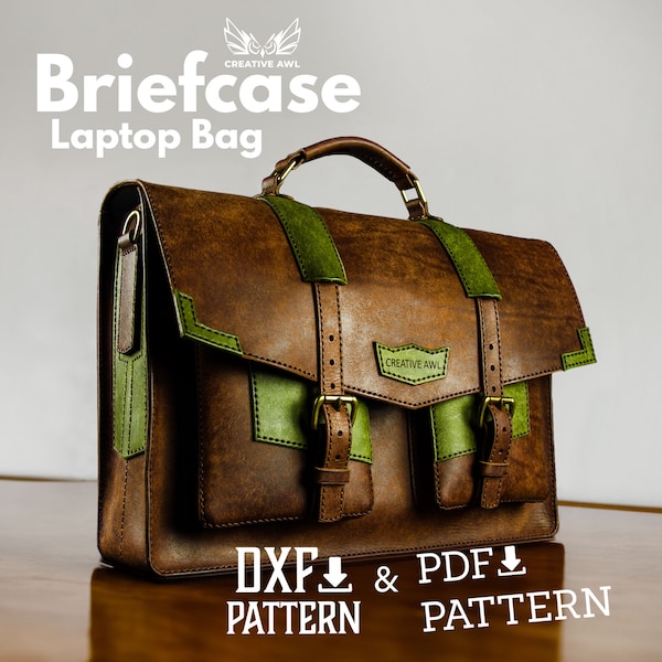 PDF & DXF Leather Pattern - Leather Briefcase Laptop Bag pattern -  LeatherTemplate - Leather Bag Pattern - Leather PDF Patterns -