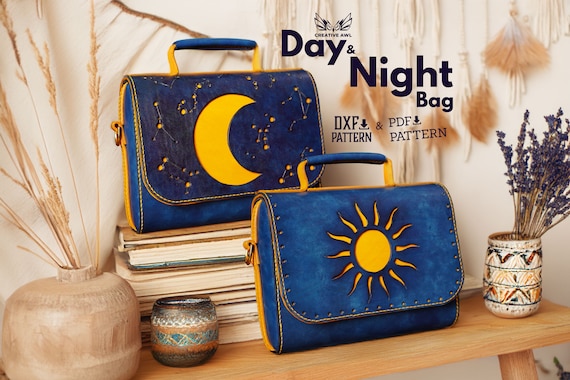 PDF & DXF Leather Day'n  Night Bag Pattern - Leather shoulder Bag pattern - Leather Pdf Template - Messenger Bag - Leather Patterns