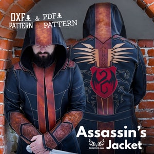 PDF & DXF Assassin's Leather Jacket pattern - Leather Patterns - Leather Template - Leather PDF Pattern