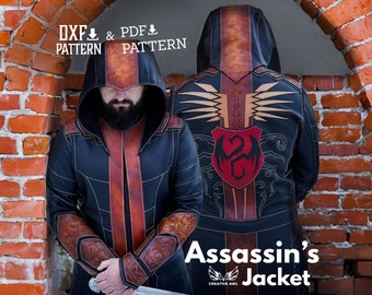 Patrón de chaqueta de cuero de asesino PDF & DXF - Patrones de cuero - Plantilla de cuero - Patrón PDF de cuero