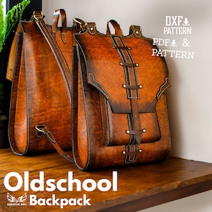 PDF & DXF Leather Oldschool Laptop Backpack Pattern - Leather Backpack Template - Leather Bag pattern - Leather Pattern - Pattern pdf