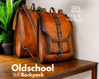 PDF & DXF Leather Oldschool Laptop Backpack Pattern - Leather Backpack Template - Leather Bag pattern - Leather Pattern - Pattern pdf