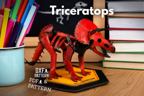 PDF & DXF Leather Dinosaur Pattern - Triceratops pattern - Leather Pattern - Leather pattern - Leather Pattern PDF - Leather Pdf Template