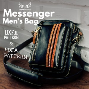 Modèle de sac en cuir PDF & DXF - Modèle de sac Messenger pour hommes - Modèle de sac EDC - Modèle en cuir - Modèle en cuir - Modèle PDf