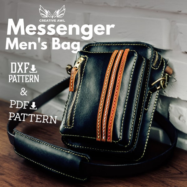 Modèle de sac en cuir PDF & DXF - Modèle de sac Messenger pour hommes - Modèle de sac EDC - Modèle en cuir - Modèle en cuir - Modèle PDf