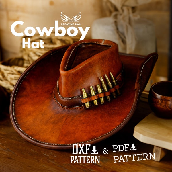 Modèle de chapeau de cowboy en cuir PDF & DXF - Modèle de casquette en cuir - Modèle en cuir - Modèle de chapeau - Modèles en cuir - Modèle Pdf en cuir