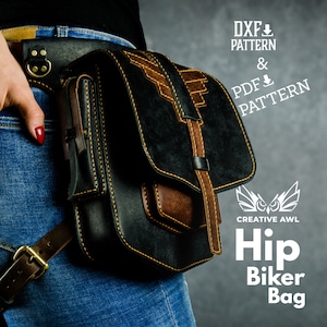 PDF & DXF Leder Biker Tasche Schnittmuster - Ledertasche Template - Hip Bag PAttern