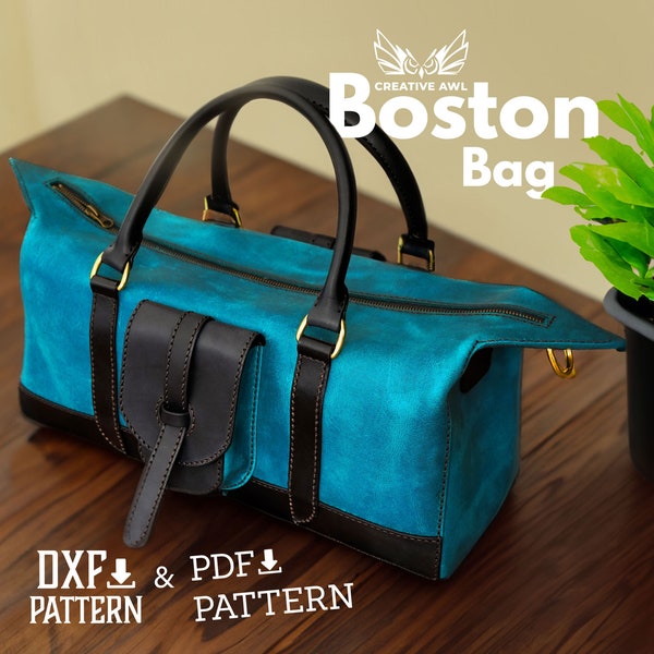 PDF & DXF Leather Boston Bag pattern Set - Leather Duffel Bag Pattern - Leather Template - Leather PDF Pattern - Weekender Bag Pattern