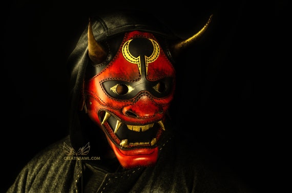 PDF & DXF Leather Oni Devil Mask Pattern, Leather Halloween Mask