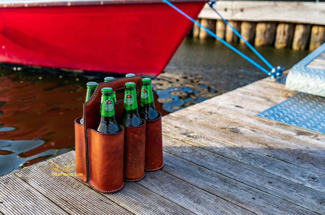 Leather Beer Bottle Holder Pattern Leather 6pack holer Etsy