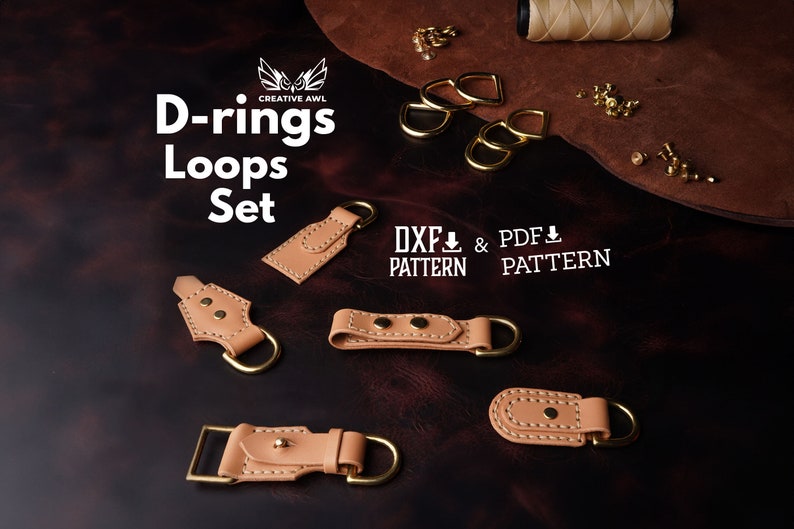 PDF & DXF Leather D-rings Loops / Key fobs Set PDF Pattern image 1