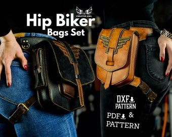 Leather Biker Hip Bag Pattern Set: PDF & DXF Template