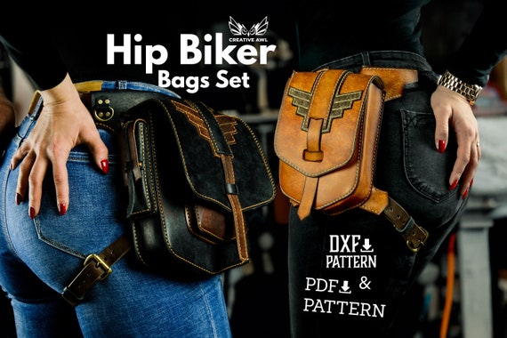 PDF & DXF Leather hip Bag Pattern SET - Leather biker Bag pattern - Leather Pattern - hip Bag Patterns - Leather Pdf Template