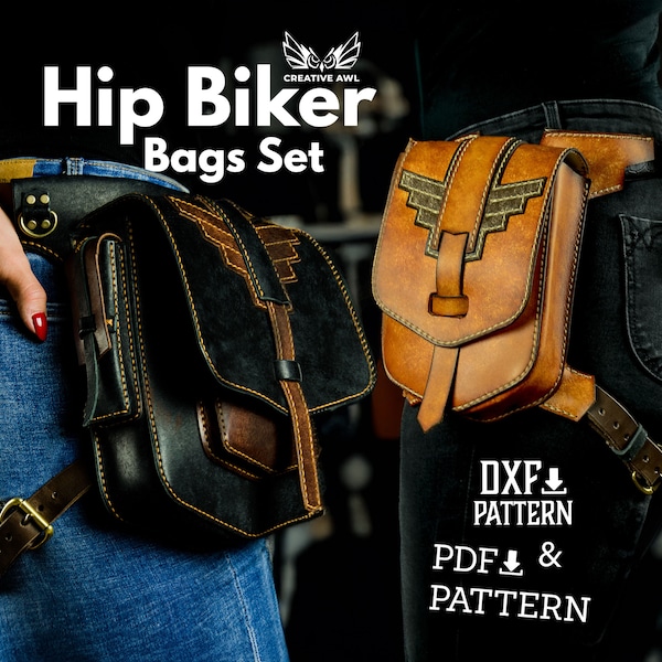 PDF & DXF Leather hip Bag Pattern SET - Leather biker Bag pattern - Leather Pattern - hip Bag Patterns - Leather Pdf Template