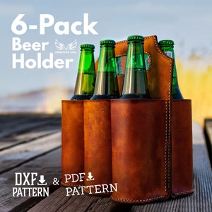 PDF & DXF Leather Beer Bottle Holder Pattern - Leather 6-pack holer - Leather Water holder Template - PDF Pattern