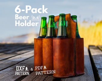 PDF & DXF Leather Beer Bottle Holder Pattern - Leather 6-pack holer - Leather Water holder Template - PDF Pattern