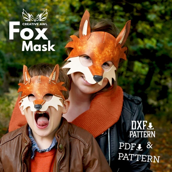 PDF & DXF Leather Fox Mask Pattern, 3 sizes, Leather Mask pattern, Leather Halloween Pattern, Leather Patterns, Leather Pdf Template