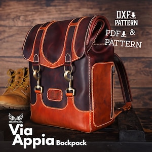 PDF & DXF Leather Via Appia Roll-top Backpack Pattern - Leather Backpack Template - Leather Bag pattern - Leather Pattern - Pattern pdf