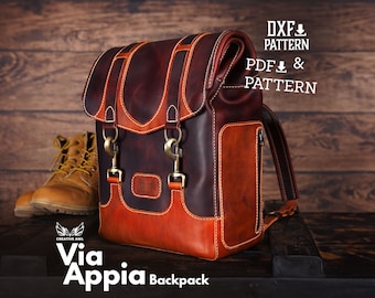 PDF & DXF Leather Via Appia Roll-top Backpack Pattern - Leather Backpack Template - Leather Bag pattern - Leather Pattern - Pattern pdf