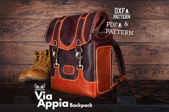PDF & DXF Leather Via Appia Roll-top Backpack Pattern - Leather Backpack Template - Leather Bag pattern - Leather Pattern - Pattern pdf