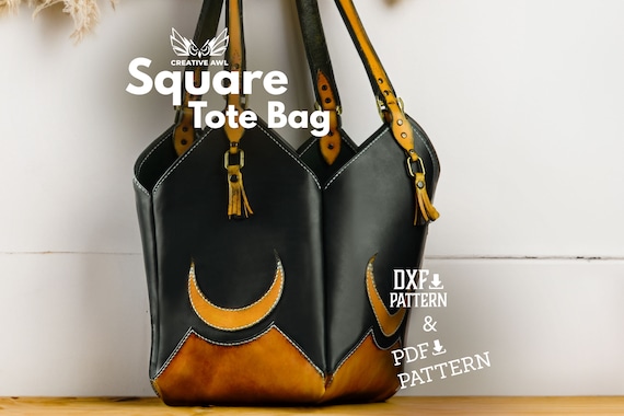 PDF & DXF Leather Bag Pattern - Square Tote Bag pattern - Leather Pattern - Woman bag - Leather Patterns - Pdf Bag pattern