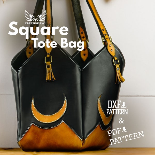 Square Leather Tote Bag Pattern: Futuristic Design (PDF & DXF)