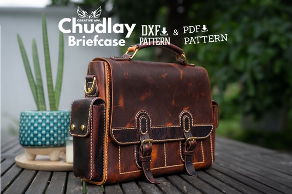 PDF & DXF Chudlay Briefcase Pattern - Leather shoulder Bag pattern - Leather Pdf Template - Messenger Bag - Leather Patterns