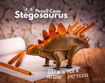 Wzór skórzanego piórnika Stegosaurus: szablon PDF i DXF