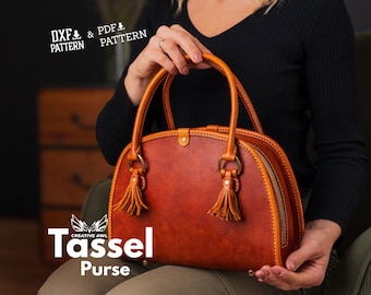 Mönster för läderväska med tofsar: Handväska med rullade handtag (PDF och DXF)