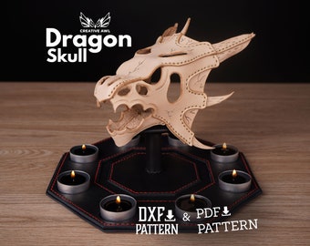 PDF & DXF Leather Dragon Skull Pattern - Leather Dragon Head Pattern - Leather Skull Template - PDF Pattern