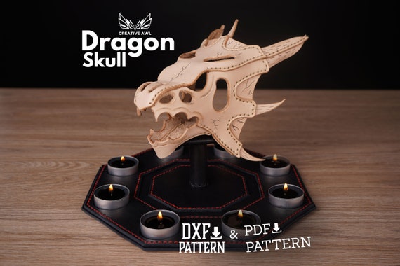 PDF & DXF Leather Dragon Skull Pattern - Leather Dragon Head Pattern - Leather Skull Template - PDF Pattern